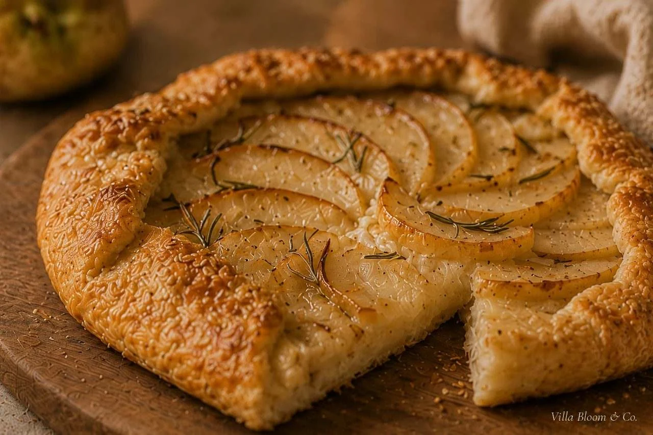 Birnen-Rosmarin-Galette – rustikale Galette mit gefächerten Birnenspalten und goldbraunem Rand