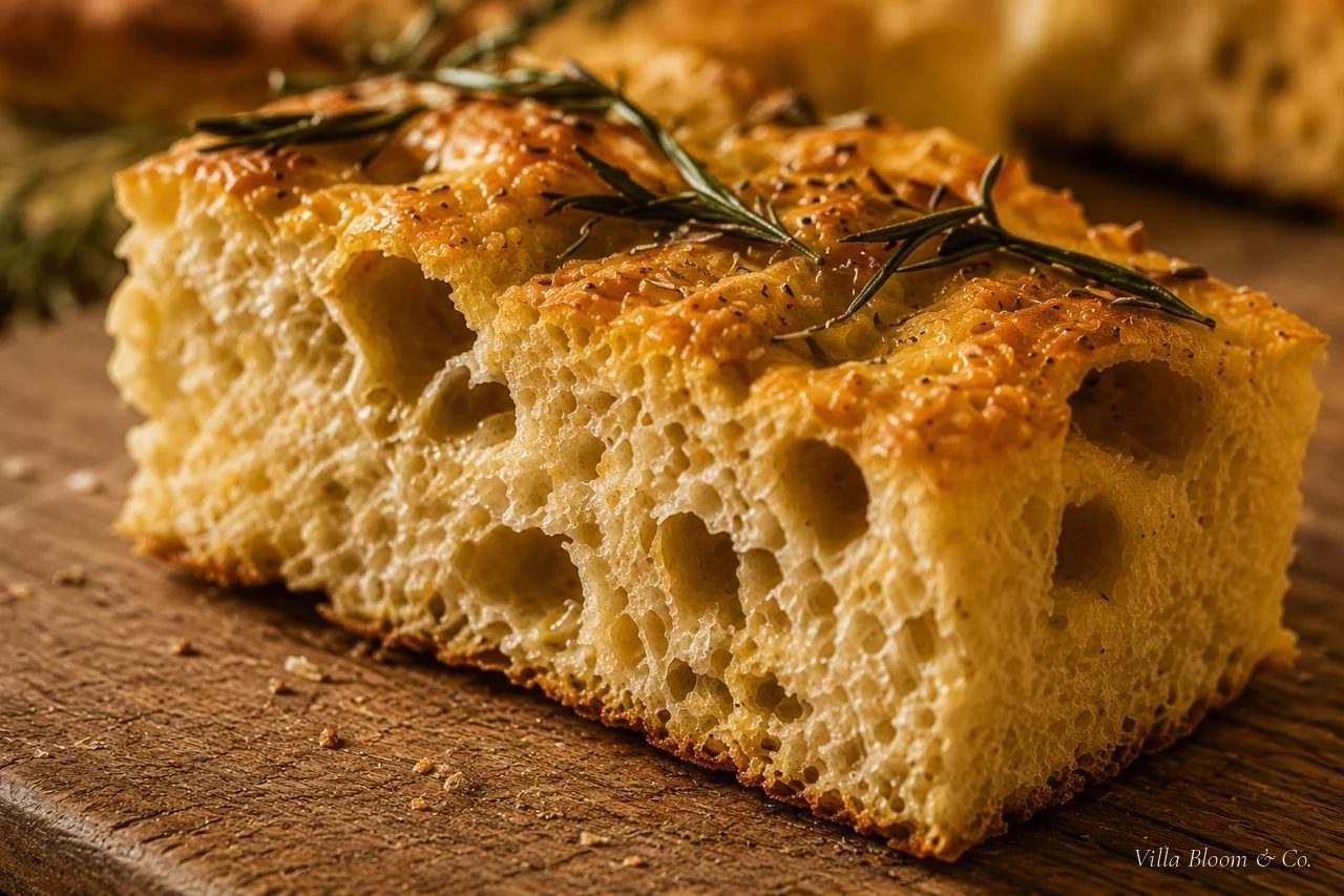 Angeschnittene Focaccia, die luftige Krume ist zu sehen