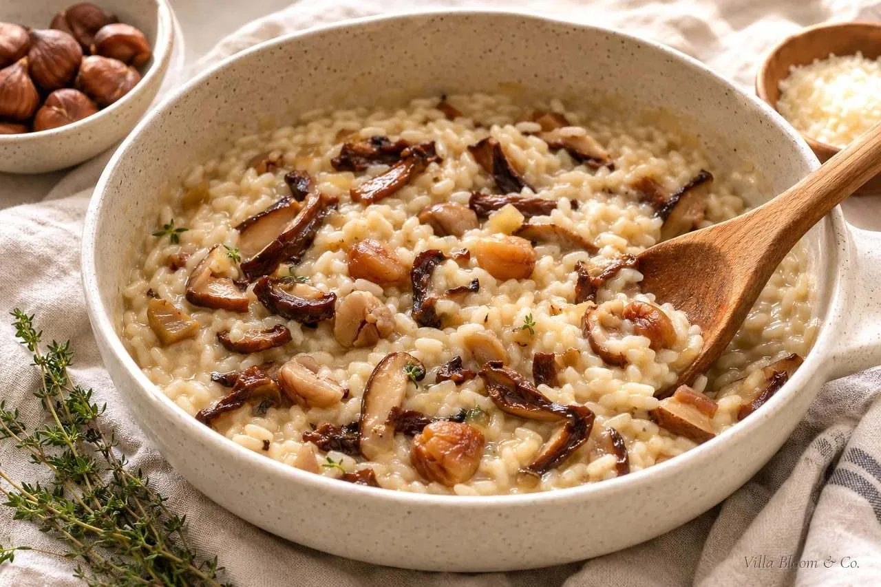 Steinpilze und Maronen werden unter das Risotto gerührt