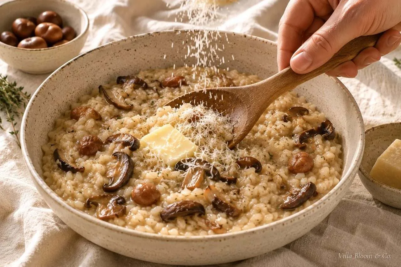 Kalte Butter und geriebener Parmesan werden abseits der Hitze eingerührt