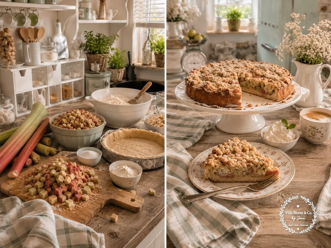 Vorbereitung · Hefeteig, Rhabarber und Mandel-Streusel