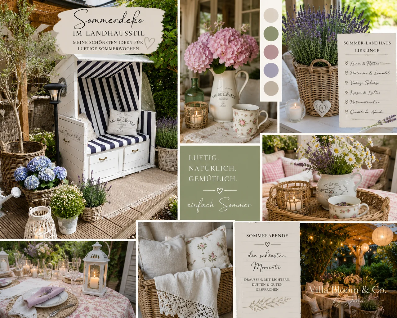 Summer decor moodboard in country house style