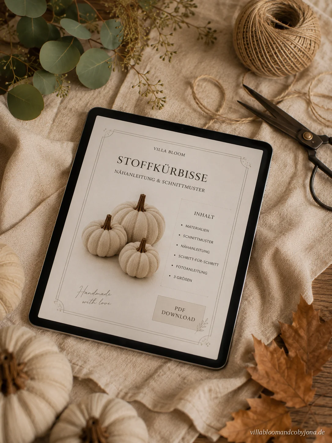 Villa Bloom Nähmagazin Leinenkürbis als PDF auf dem Tablet